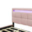 Lit tapissier grand en lin avec 2 tiroirs, lit gigogne simple TG, cadre à DEL rose