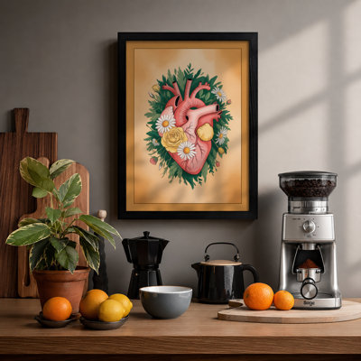 Anatomical Heart in Bloom Botanical - Framed Print