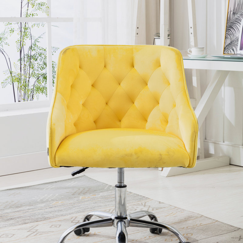 Chaise de bureau pivotante à hauteur réglable moderne pour bureau à domicile, Jaune, Argent argent