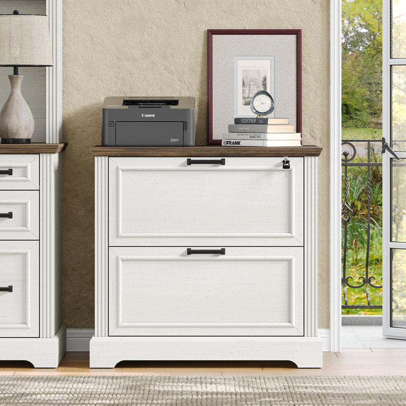 Buckhorn 31.5" Farmhouse Filing Cabinet with 2 Drawers,Office Storage Cabinet with Lock for Home Office,Off White/Brown