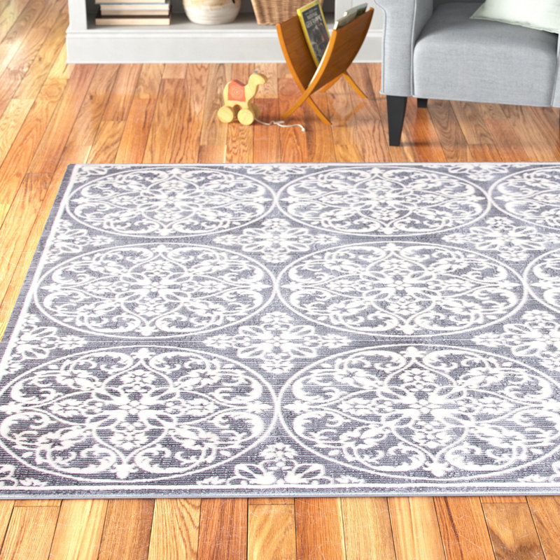 Adelaida Ikat Gray/Ivory Area Rug, Rectangle 4'5" x 6'5"