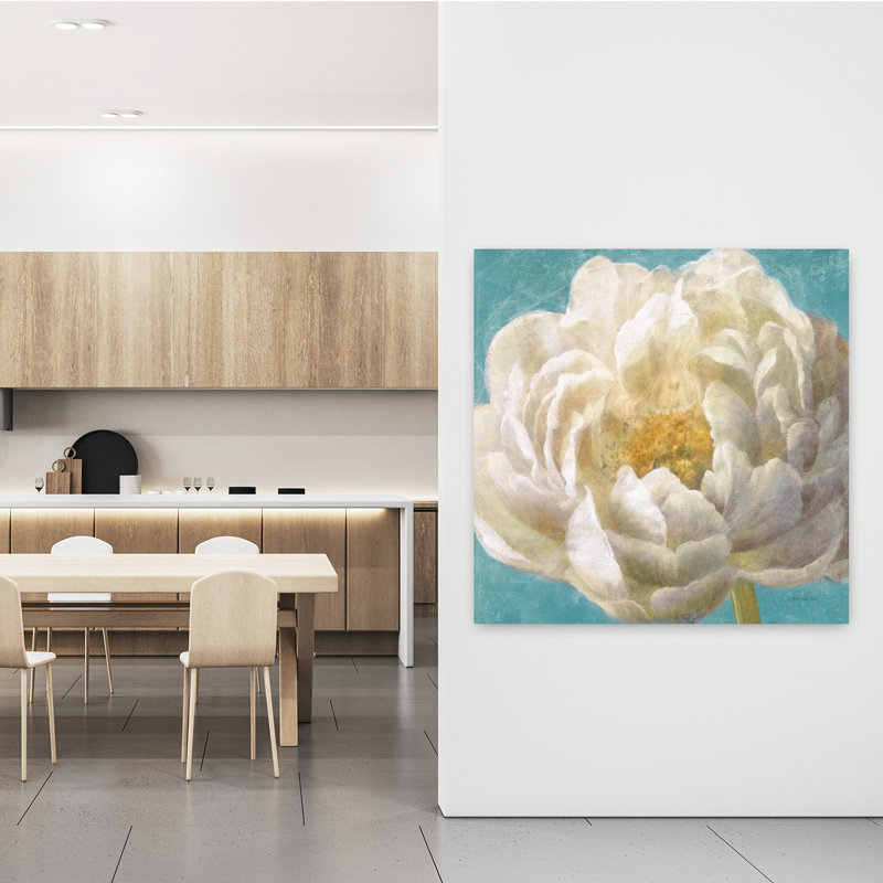Art traditionnel en fleurs avec fleurs bleues, H 48 po x l 48 po