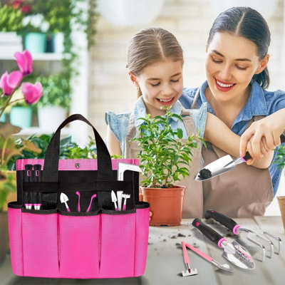Pink Garden Tool Set Gardening Items For Women - 24PCS Heavy Duty Garden Tools With Detachable Storage Bag, Succulent Tool Set, Weeder