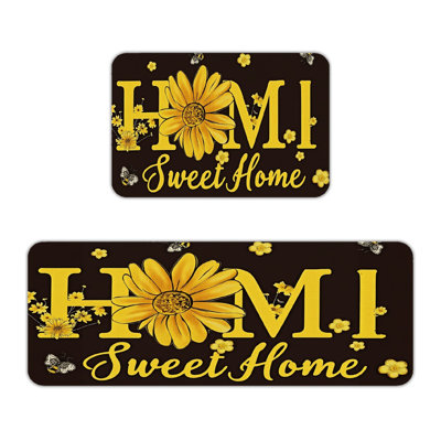 Sunflower Bee Home Sweet Home 2 Pcs Home Decor Kitchen Mats Brown