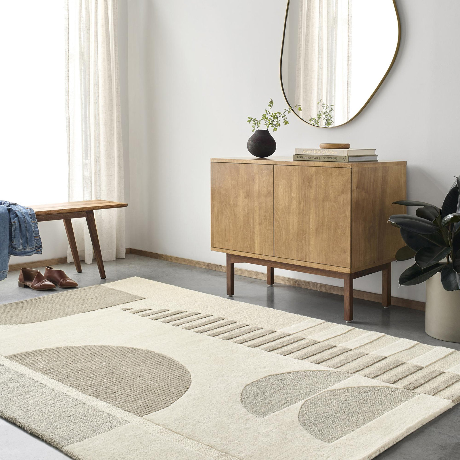 Hand-Woven Geometric Cream Rug, Rectangle 8' x 10'