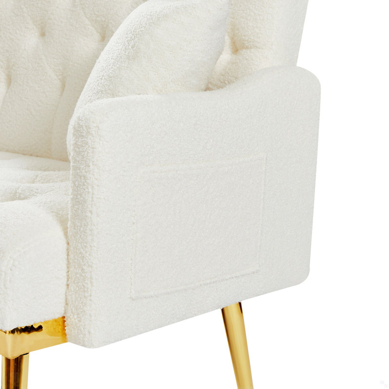 2 SEATER SOFA,Tufted Sofa with 2 Pillows, Accent Sofa, Cream White Teddy