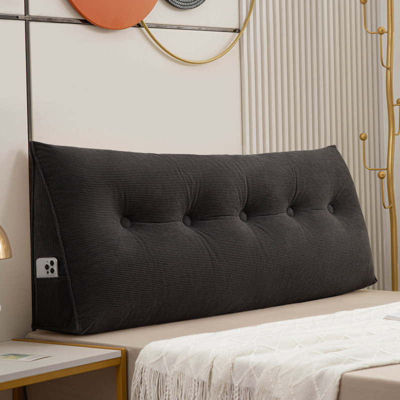  Polyester Headboard Back Support Throw Pillow, Black, 20"H x 39"W