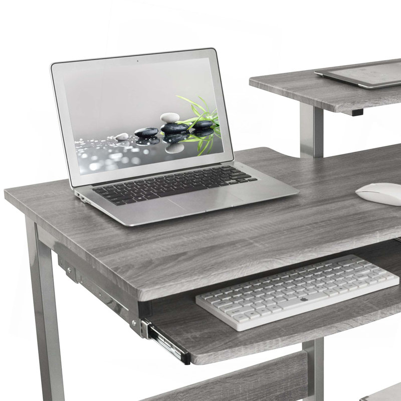 Sleek Gray MDF and Steel Compact Computer Desk with Drawers