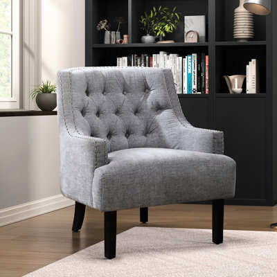 Fauteuil d'appoint moderne et moderne, revêtement en chenille grise, 30,86 po Largeur du fauteuil de salon en tissu avec structure en bois massif