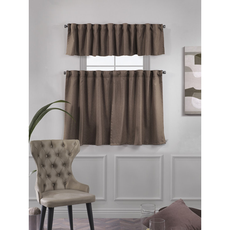 Decorative Kitchen Curtain And Valance,Caffe Curtains And Valance Set, Kitchen Curtains, 24" W x 36" L, Cappuchino