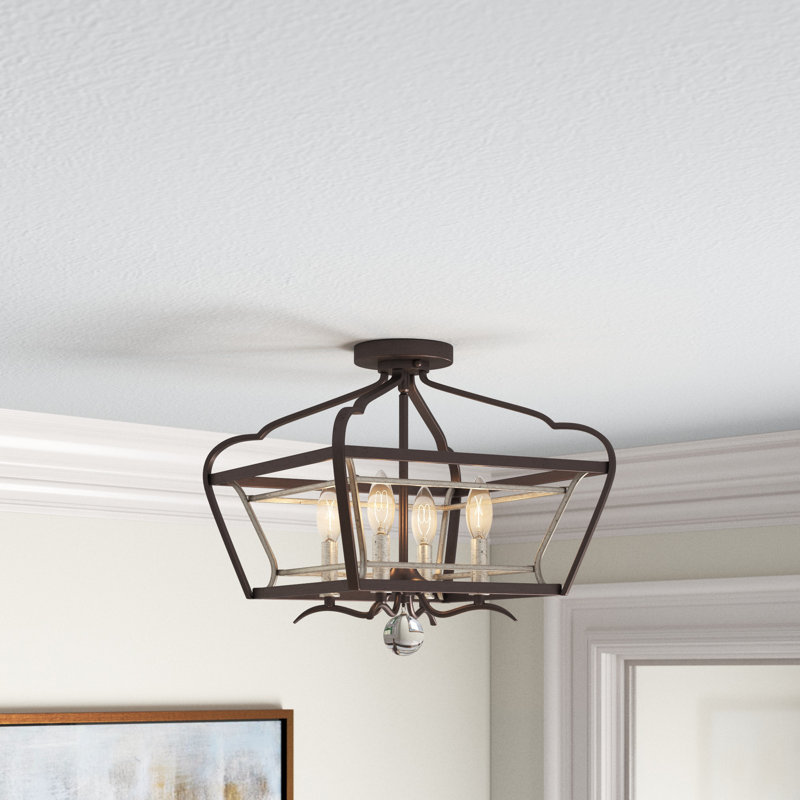 Plafonnier semi-encastré à 4 lumières de style lustre 16 po Aajiv