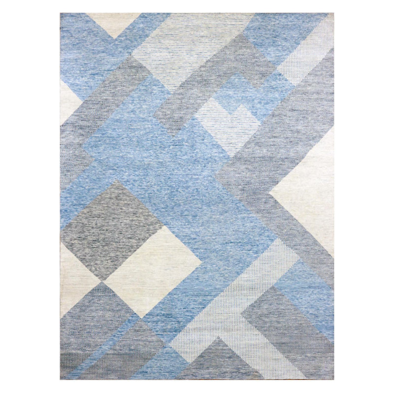 Tapis bleu noué à la main de conception unique 9 pi x 12 pi 1 po nouvel âge Vetri