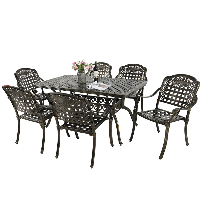 6 - Person Patio Dining Set Umbrella Hole Included Rectangular Table