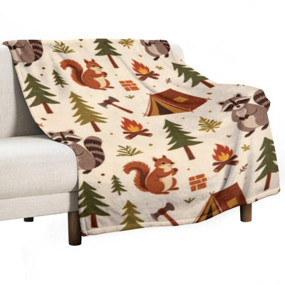 Raccoons Squirrels Luxury Flannel Throw Blanket, Soft Warm Fuzzy Blanket for Living Room Sofa Bed Home Decor