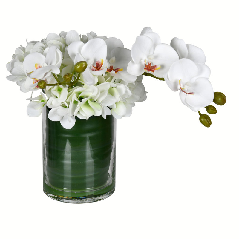 Orchidée blanche artificielle 11 po dans un pot en verre.
