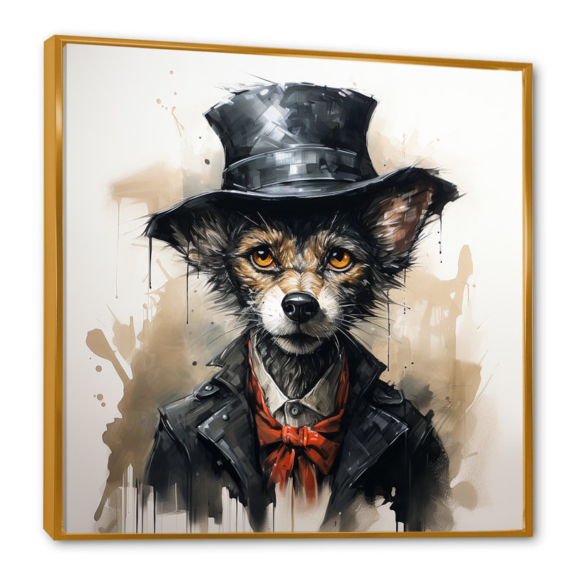 «Trenchcoat» noir loup mystère II - loup, art mural, Cadre flottant doré, H 30 po x l 30 po x P 1,5 po