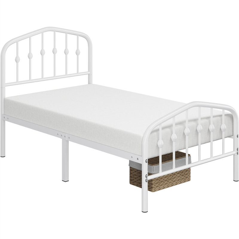 Metal Bed with Arched Headboard and Footboard, Single (3'), White