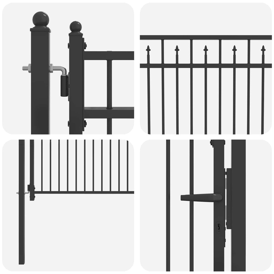 Vidaxl Fence Gate HORST Black Metal Modern Outdoor Fencing Entry Barrier Home