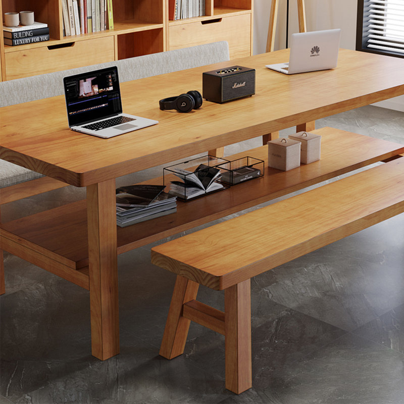 Bureau rectangulaire brun en bois massif, H 29,53 po x l 86,61 po x P 35,43 po