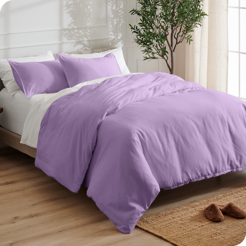 Ensemble de housse de couette en microfibre délavée, Housse de couette pour grand lit et 2 taies décor, Lavande