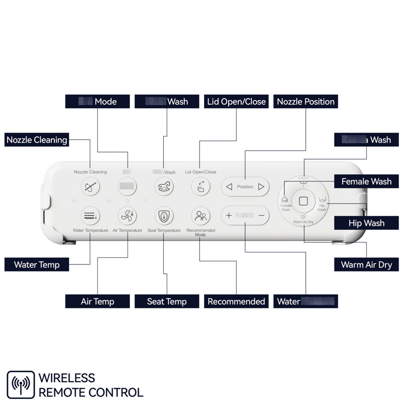 Adjustable Smart Bidet - Water & Seat Heating Adjustable, Automatic Cleaning, White Toilet With Side Knob 3 Levels Heating, Temp Silent