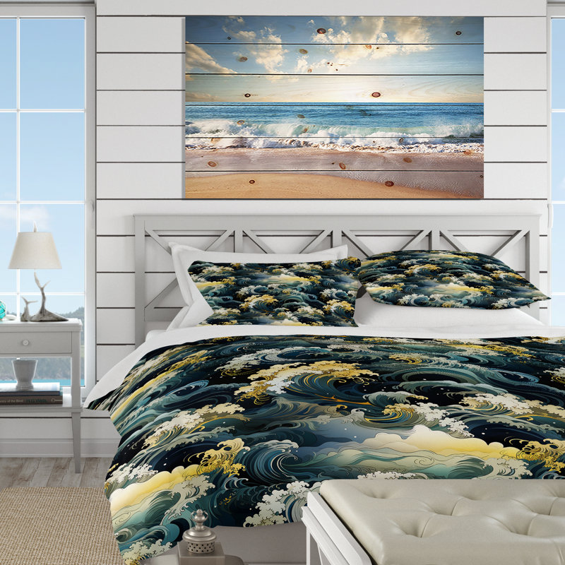 Ensemble de housse de couette Hokusai, Housse de couette pour grand lit et 2 taies décor