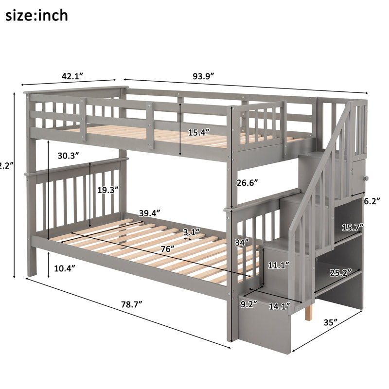 Gray Twin Bunk Bed With Practical Storage And Stable Construction For Bedroom Twintwin, Gray