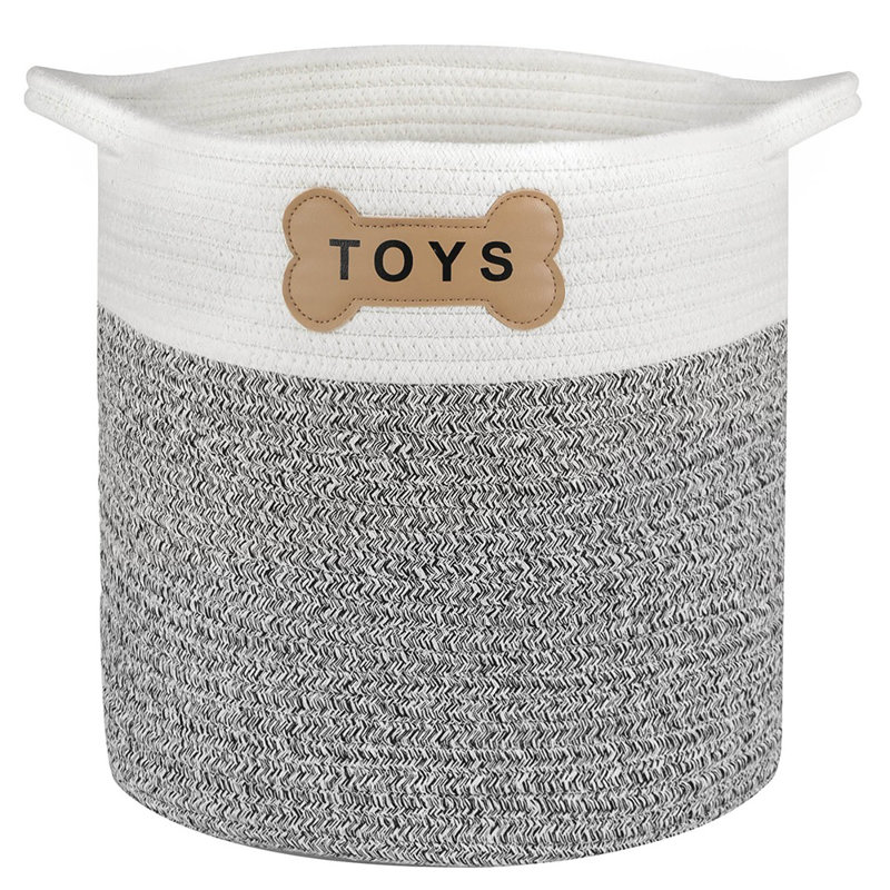 Naples Pet Toy Fabric Basket, White/Gray