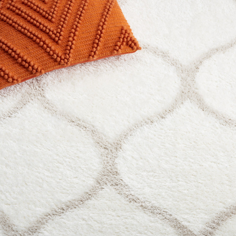 Gray and White Geometric Shag Runner Rug