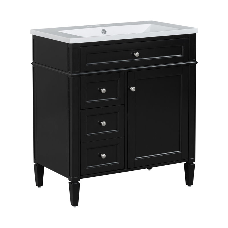 Single Bathroom Vanity with Top Sink, 30", Black / Silver