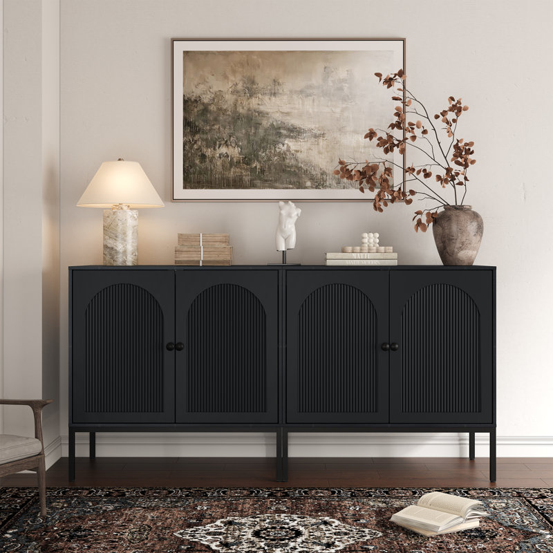 Modern Minimalist Style 31.5‘’ Wide Fluted Panel Sideboard（set Of 2）, Black