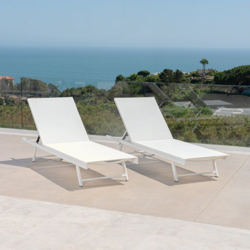 Outdoor Exquisite Set Of Adjustable Chaise Lounges For Ultimate Relaxation, 2Pcs, White