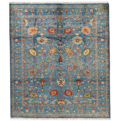 8x10 Light Blue and Multicolor Turkish Tribal Rug