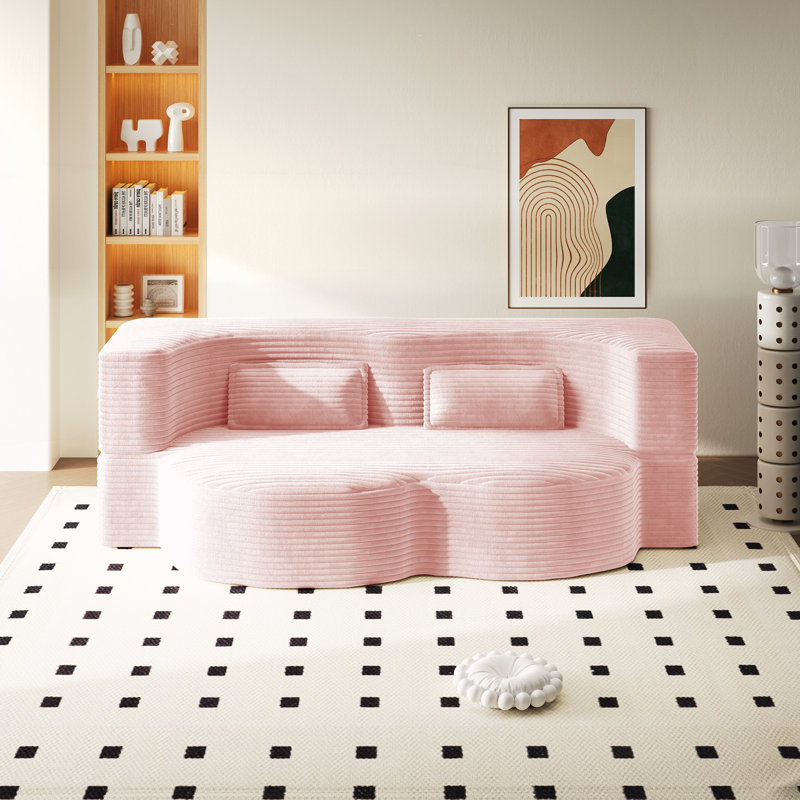 Canapé moderne avec 2 coussins, Tissu rose clair