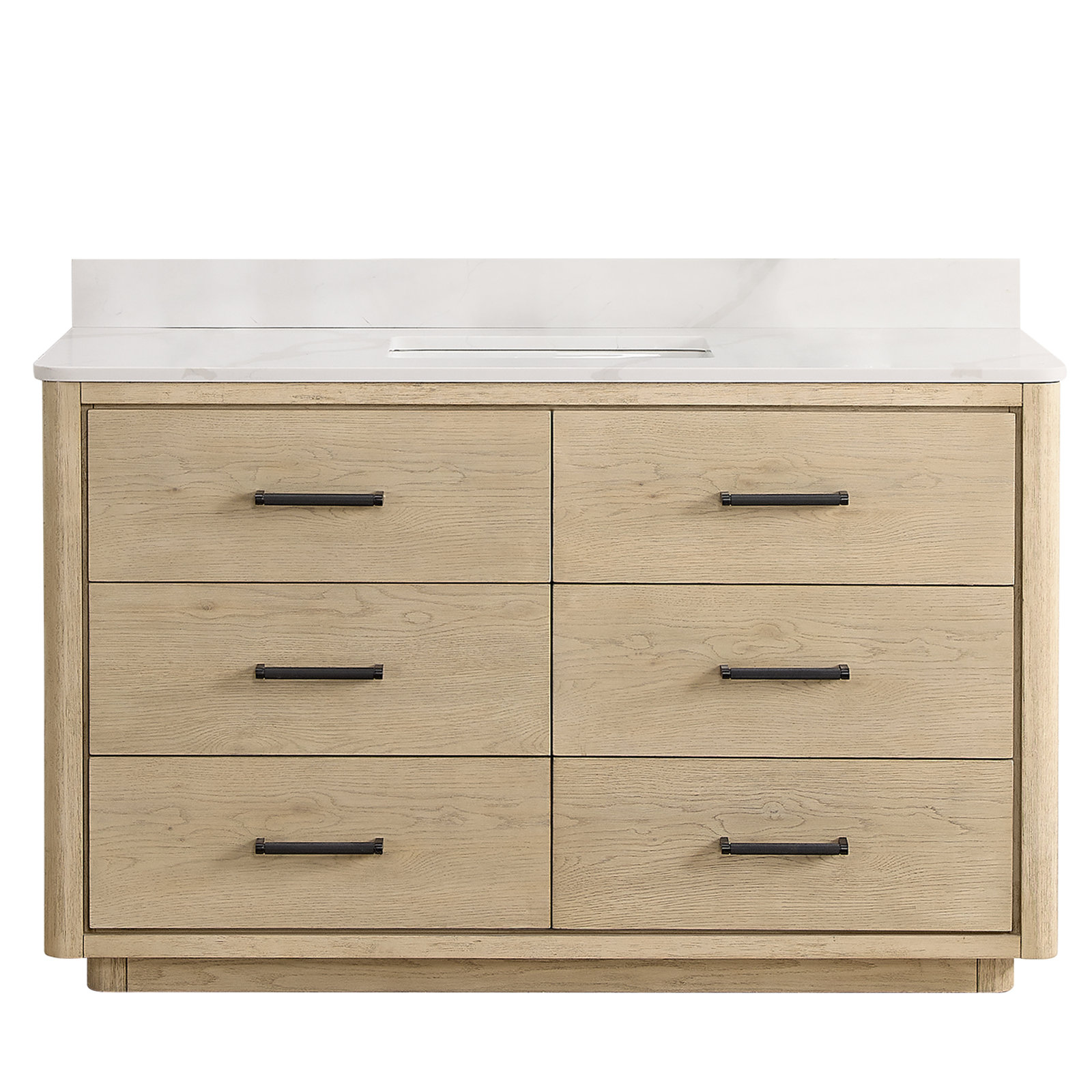 Porto 55'' Single Bathroom Vanity, Natural Oak, Matte Black