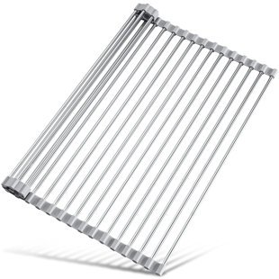 Roll Up Dish Drying Rack Over The Sink Kitchen Roll Up Sink Drying Rack Multipurpose Foldable Sink Drying Mat, Heat-Resistant, Anti-Slip & Anti-Rust Dish Rack for Kitchen