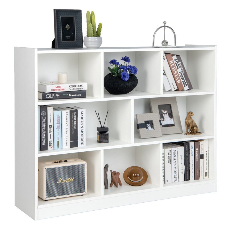 Wood Storage Cube Bookcase 3 Tier 8 Cube Open Shelf Storage Cabinet, White