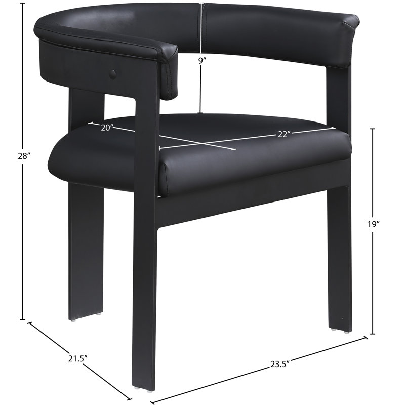 Romeo Finished Upholstered Back Arm Chair, Black Vegan Leather, Matte Black Powder Coating