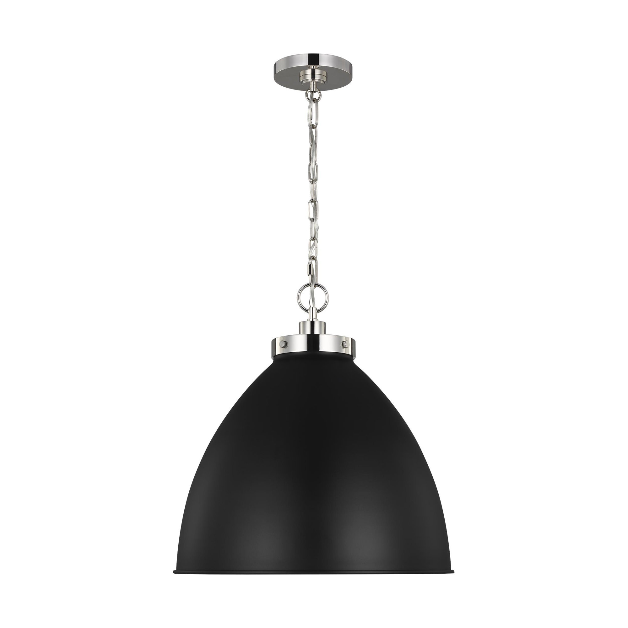 Single Light Metal Dimmable Pendant, 13.5" H x 15.625" W x 15.625" D, Midnight Black, Polished Nickel