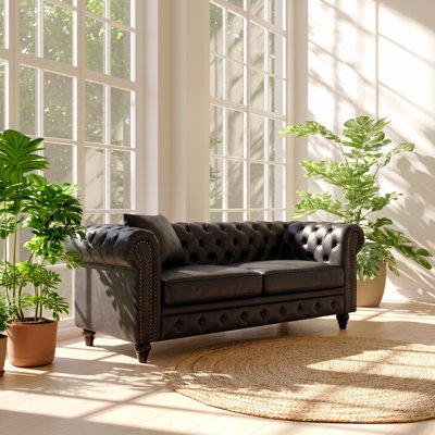 Causeuse Chesterfield en tissu Tech touffeté l 63,5 po x P 32,25 po x H 28,25 po