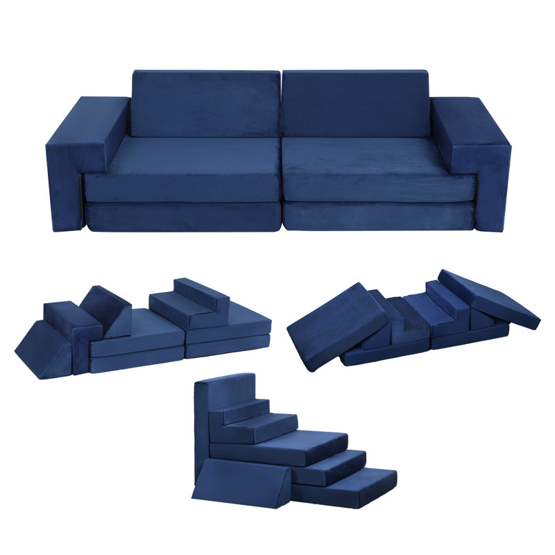 Canapé de jeu modulaire 8 pièces pour enfants, canapé d'angle pour construire un chalet, pour garçons et filles, en mousse haute densité, convertible, pour l'intérieur, idéal pour la salle de jeux ou la chambre, bleu marine
