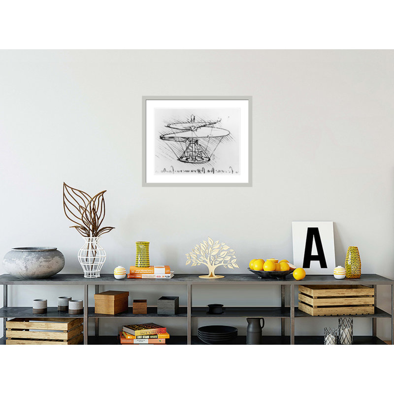 Détail d'une conception pour une machine volante par Leonardo Da Vinci - Impression Giclée encadrée, H 23,5 po x l 28,47 po