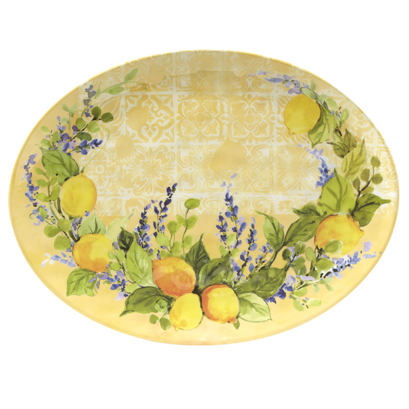 Lemon Zest Yellow and Green Melamine Oval Platter Set