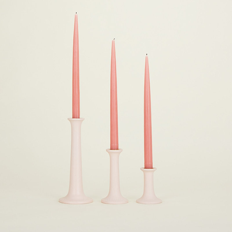Simple Solid Wood Tabletop Candlestick, Blush, 5.5" H x 3.5" W x 3.5" D