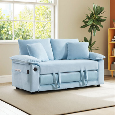 Lewis 58" 3-in-1 Upholstered Couch Convertible Floor Sofa bed, Foldable Loveseat Folding Mattres Daybed for Living Room