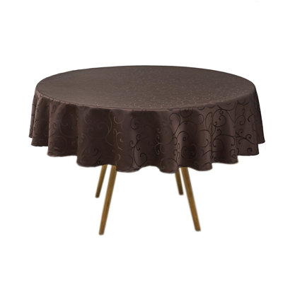 Jacquard Waterproof Thick Elegant Soft Premium Damask Branch Scroll Decorative Home Kitchen Table Cloth Liquid Repellent and Stain Resistant Tablecloth, Brown Color Round 60 Inch
