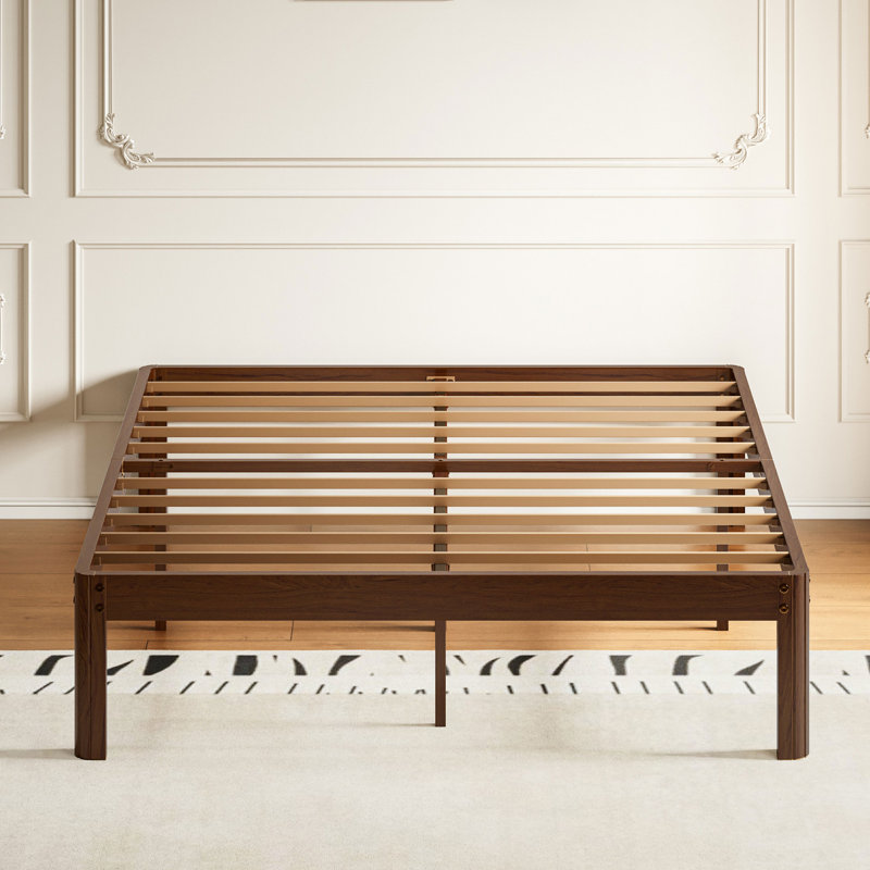 Deana 14'' Metal Platform Bed with Walnut Wood Grain,  Heavy Duty Structure Support to 2500lbs, Easy Assembly, Full