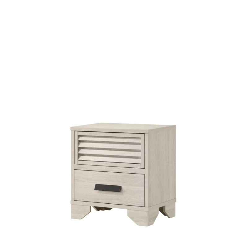 Table de chevet contemporaine en bois avec 2 tiroirs et finition beige
