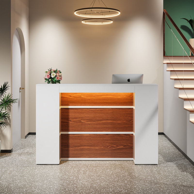 Bureau de réception rectangulaire en bois d'ingénierie, Brun / blanc