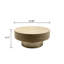Table basse ronde en travertin, table basse tambour moderne avec pied central en métal doré champagne, table basse circulaire texturée aspect pierre pour salon